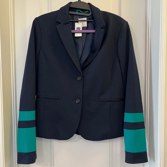 GAP Academy Blazer - NEW WITH TAGS. Navy with Teal Stripe Details. Size 2. - Picture 1 of 5